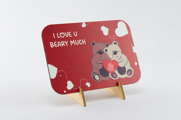 Ξύλινο Kαδράκι "I Love U Beary Much" Val-4