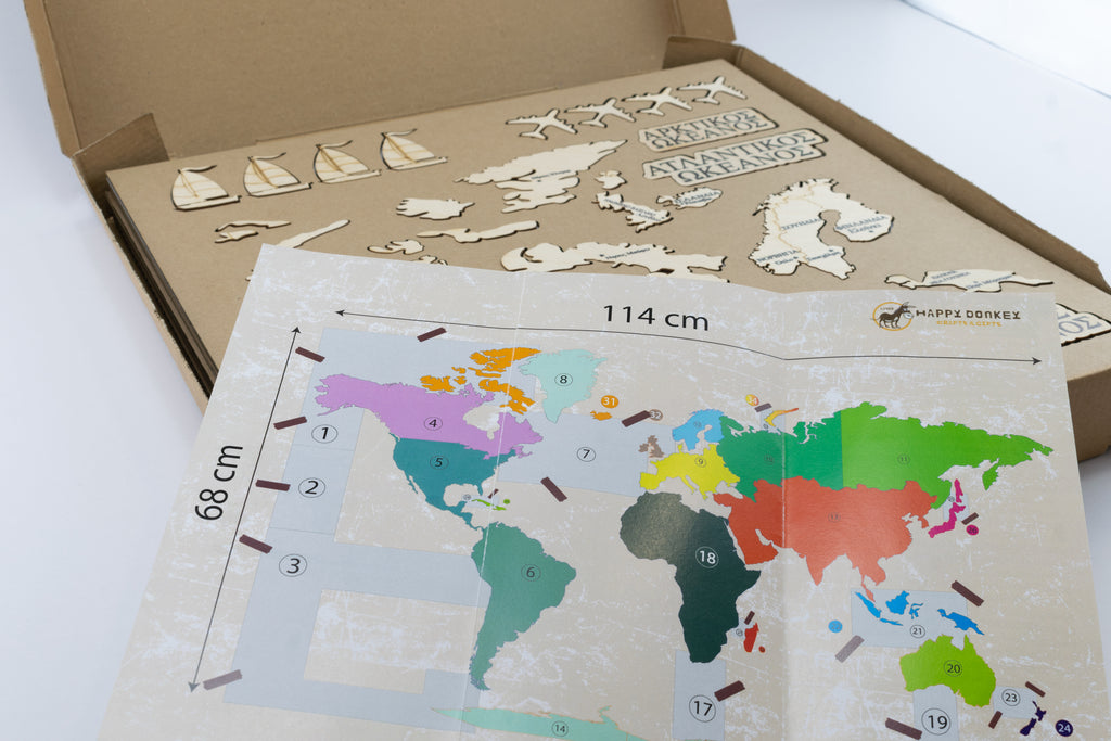 Ξύλινος Παγκόσμιος Χάρτης για Διακόσμηση Τοίχου 