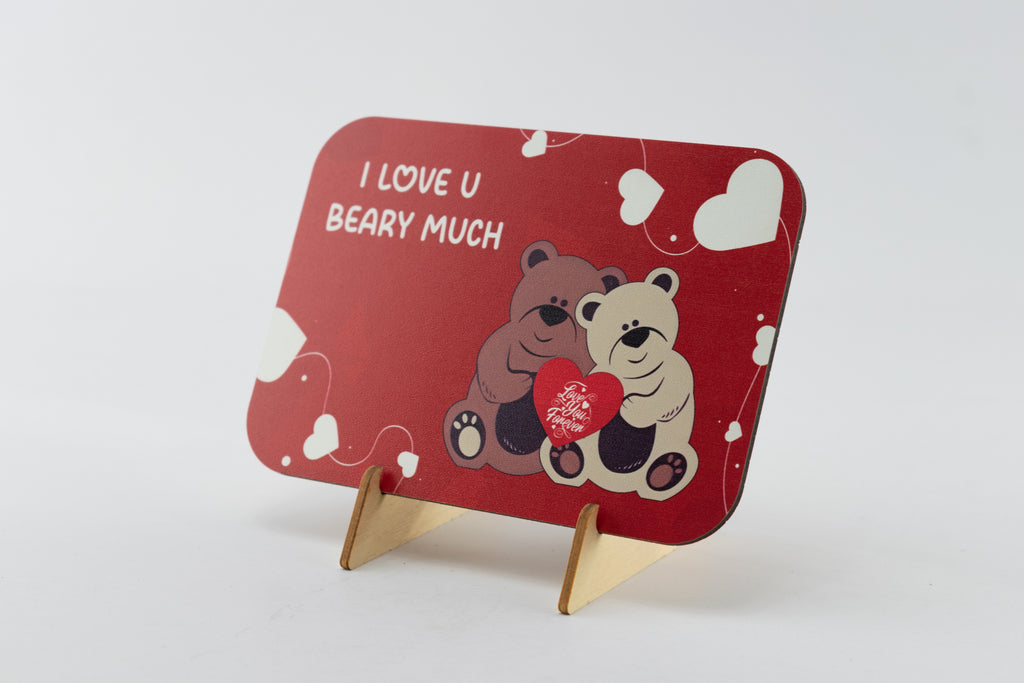 Ξύλινο Kαδράκι "I Love U Beary Much" Val-4