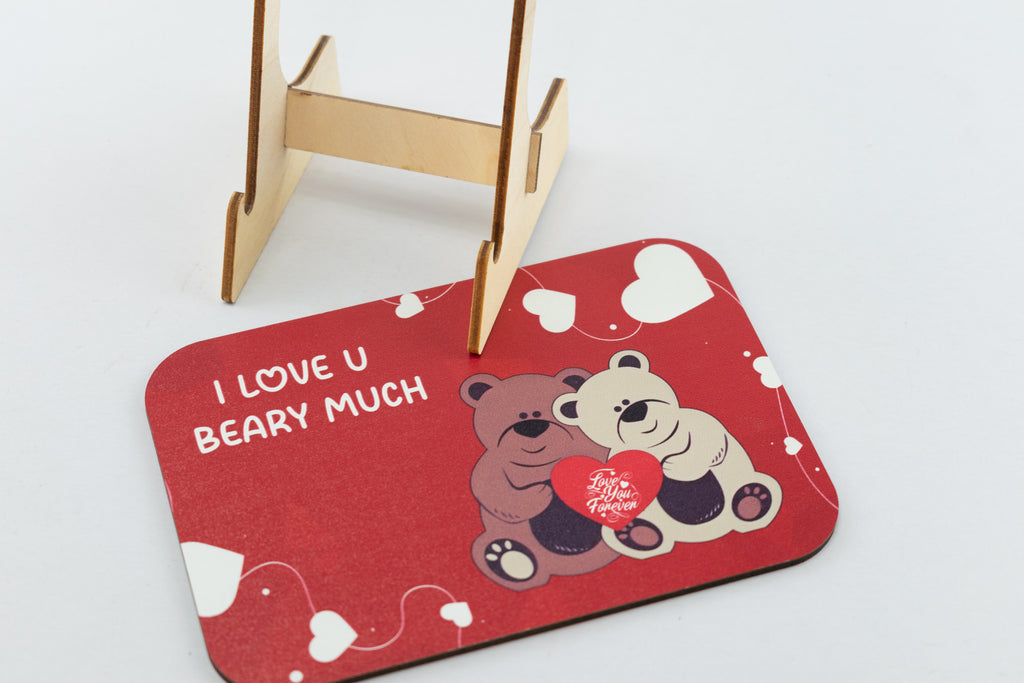 Ξύλινο Kαδράκι "I Love U Beary Much" Val-4