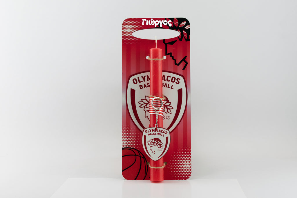 Πασχαλινή Λαμπάδα ''Ολυμπιακός Basket'' με Ξύλινη Πλάτη