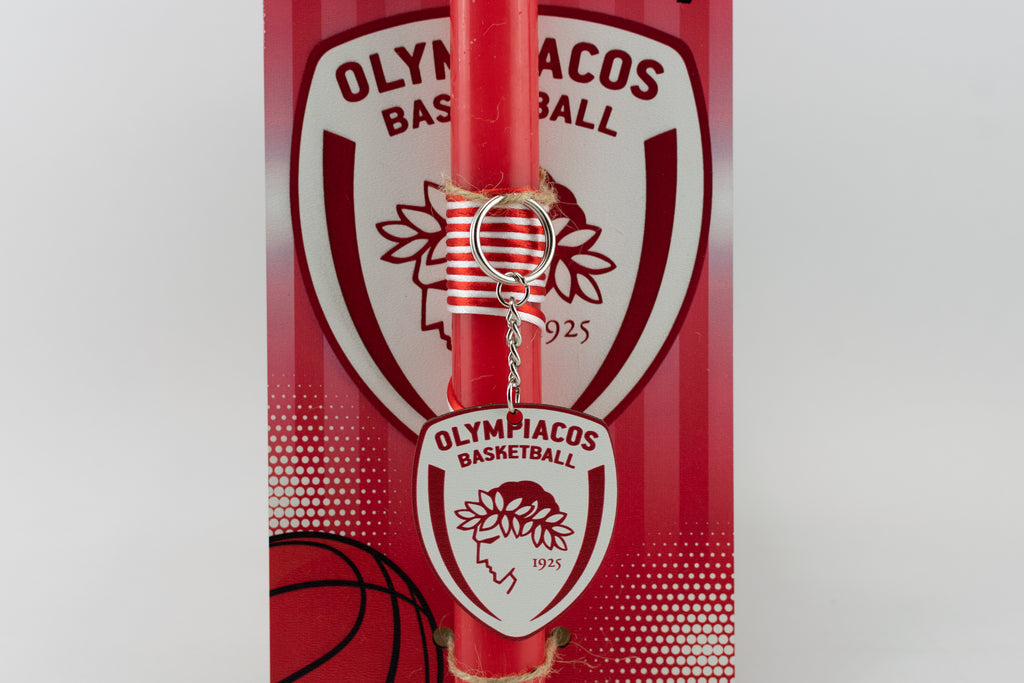 Πασχαλινή Λαμπάδα ''Ολυμπιακός Basket'' με Ξύλινη Πλάτη