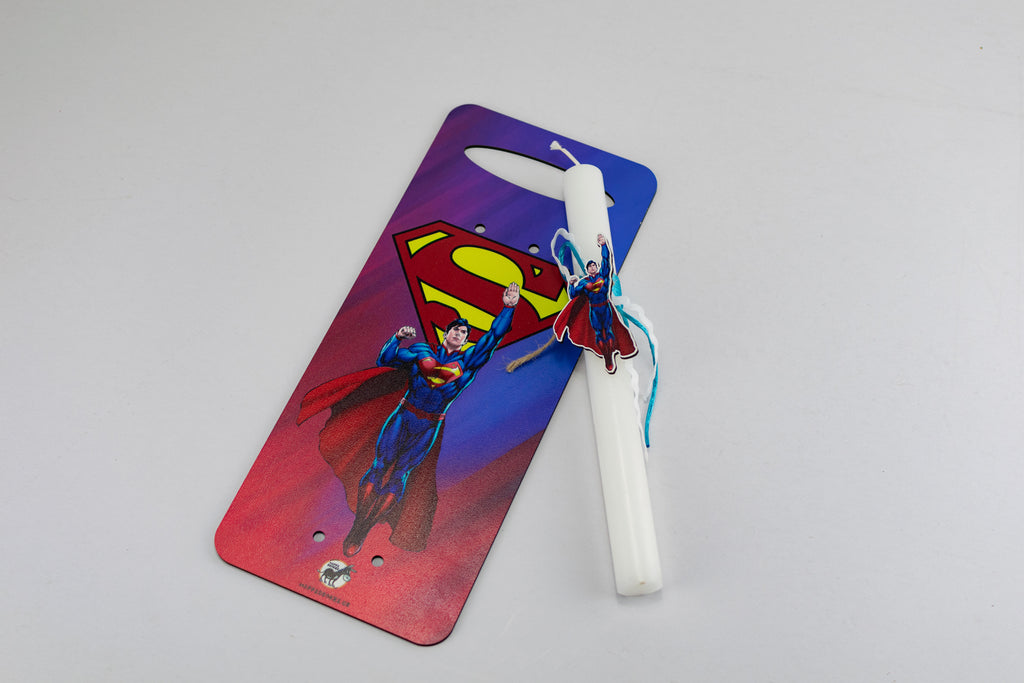 Πασχαλινή Λαμπάδα Superman με Ξύλινη Πλάτη