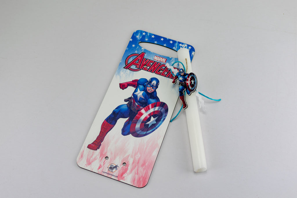 Πασχαλινή Λαμπάδα Captain America με Ξύλινη Πλάτη