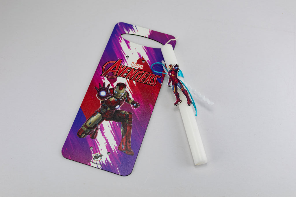 Πασχαλινή Λαμπάδα Iron Man με Ξύλινη Πλάτη