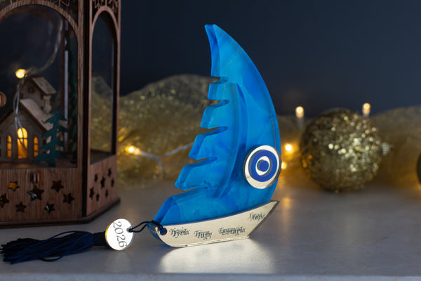 Premium Χριστουγεννιάτικο Γούρι 2026 Καράβι LTG-2 (Μάρμαρο)