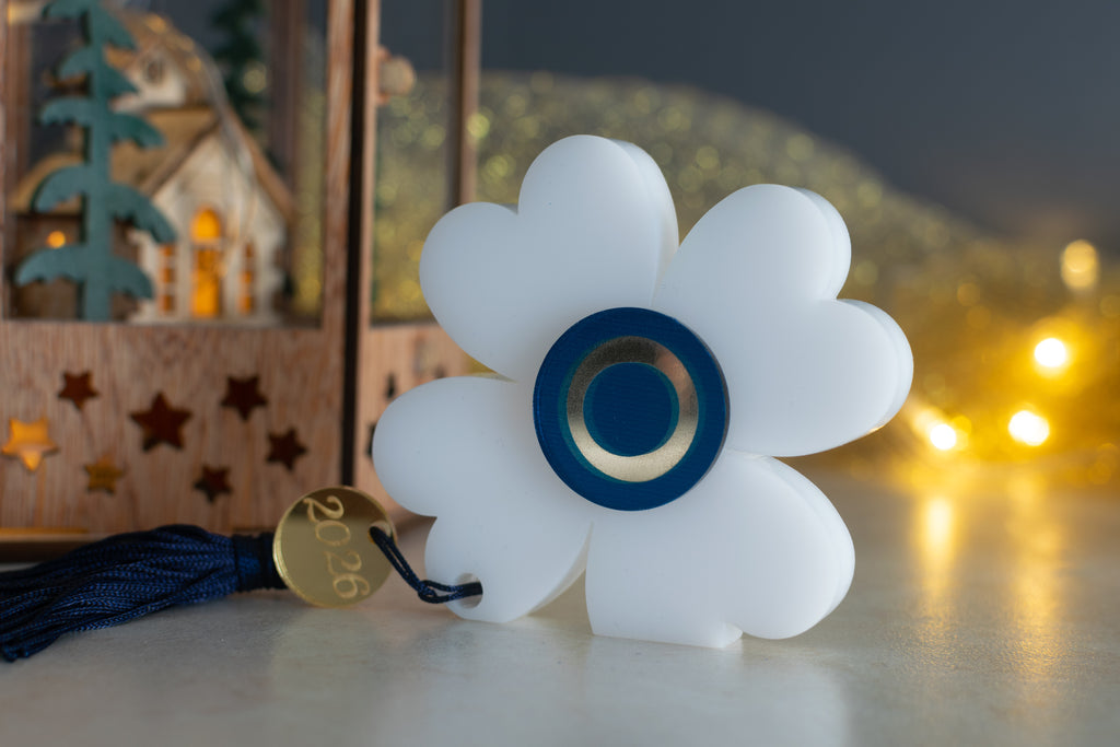 Premium Χριστουγεννιάτικο Γούρι 2026 Τετράφυλλο Τριφύλλι STG-4 (Λευκό)