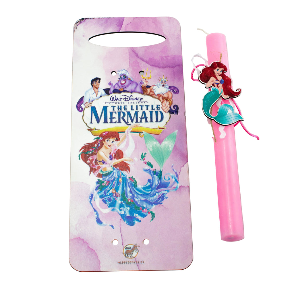 Πασχαλινή Λαμπάδα Ariel με Ξύλινη Πλάτη + Κούπα με Όνομα