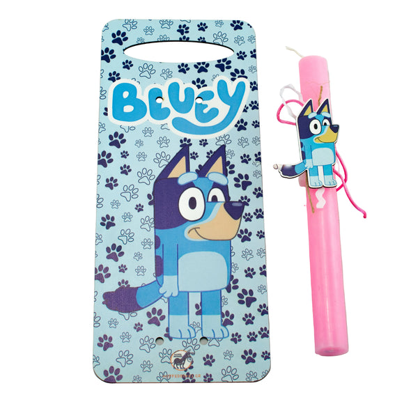 Πασχαλινή Λαμπάδα Bluey με Ξύλινη Πλάτη + Κούπα με Όνομα