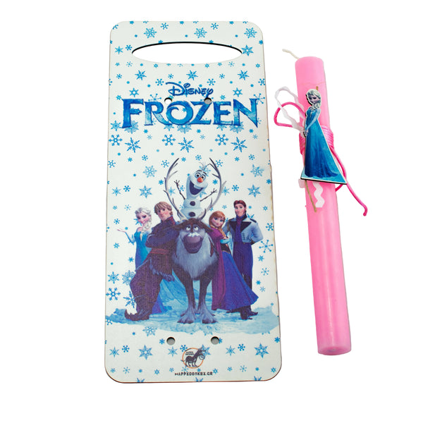 Πασχαλινή Λαμπάδα Frozen με Ξύλινη Πλάτη + Κούπα με Όνομα