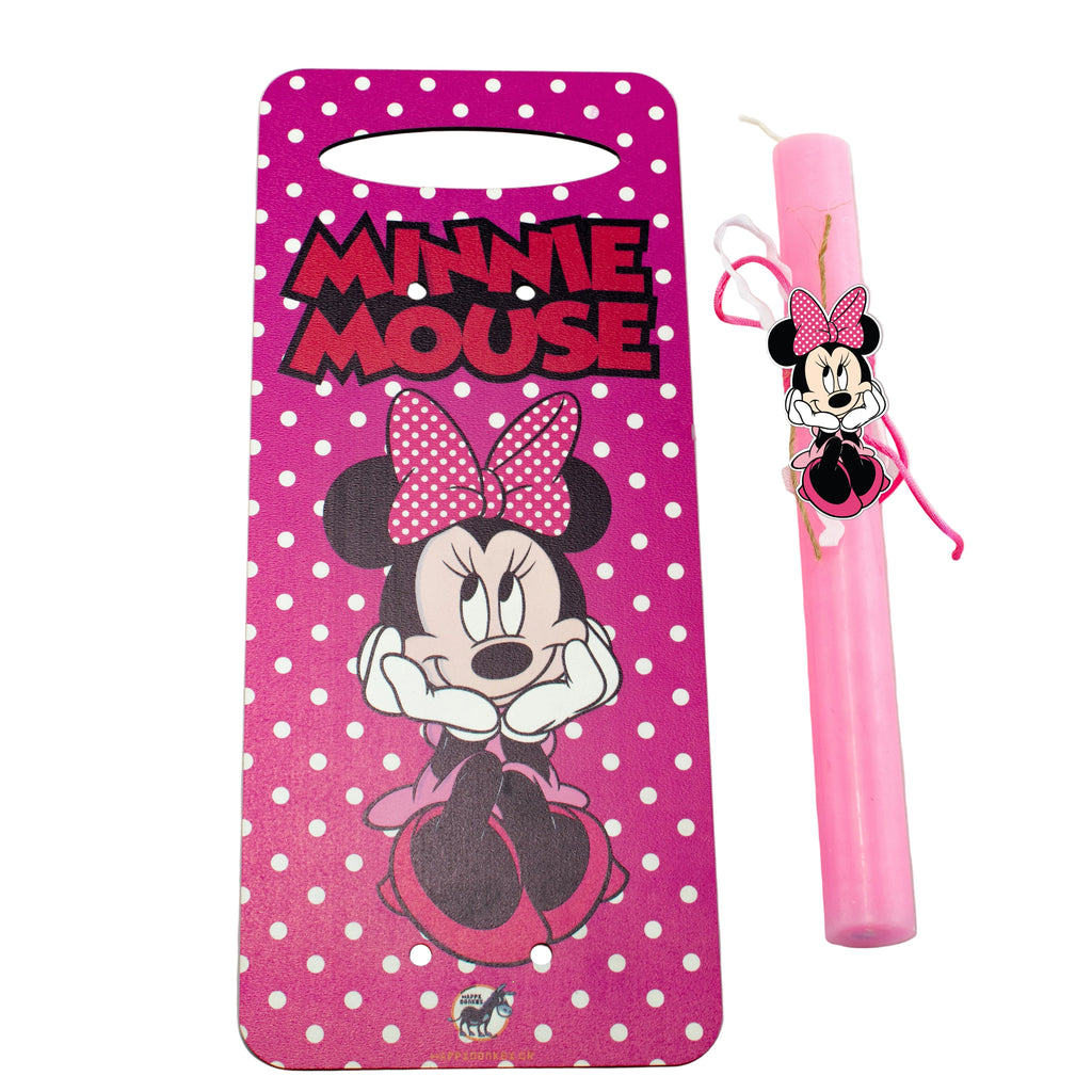 Πασχαλινή Λαμπάδα Minnie Mouse με Ξύλινη Πλάτη + Κούπα με Όνομα