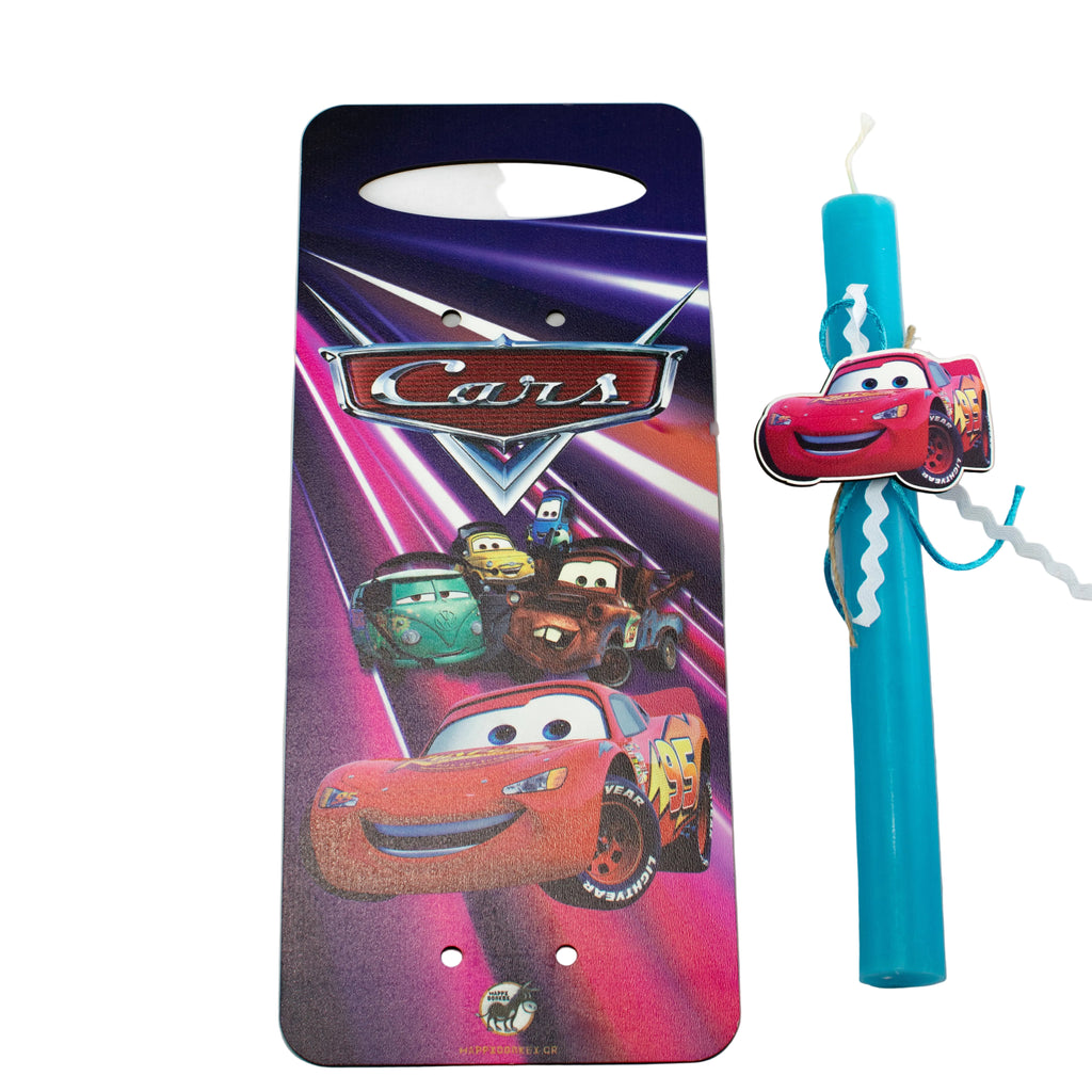 Πασχαλινή Λαμπάδα Lightning McQueen με Ξύλινη Πλάτη + Κούπα με Όνομα