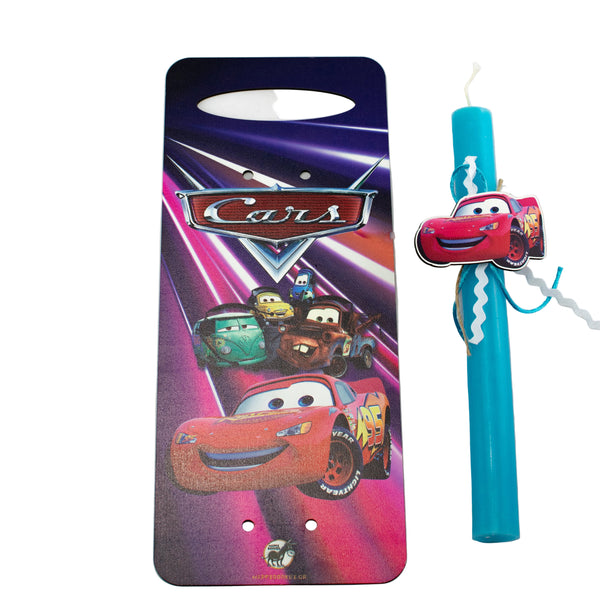 Πασχαλινή Λαμπάδα Lightning McQueen με Ξύλινη Πλάτη + Κούπα με Όνομα