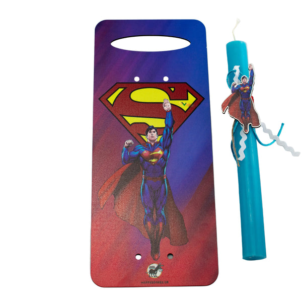 Πασχαλινή Λαμπάδα Superman με Ξύλινη Πλάτη+ Κούπα με Όνομα
