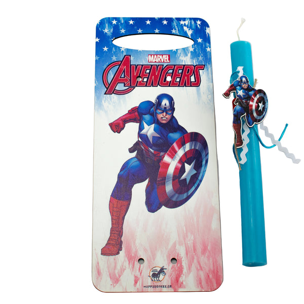 Πασχαλινή Λαμπάδα Captain America με Ξύλινη Πλάτη + Κούπα με Όνομα