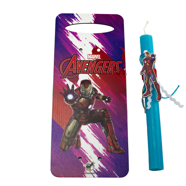 Πασχαλινή Λαμπάδα Iron Man με Ξύλινη Πλάτη + Κούπα με Όνομα