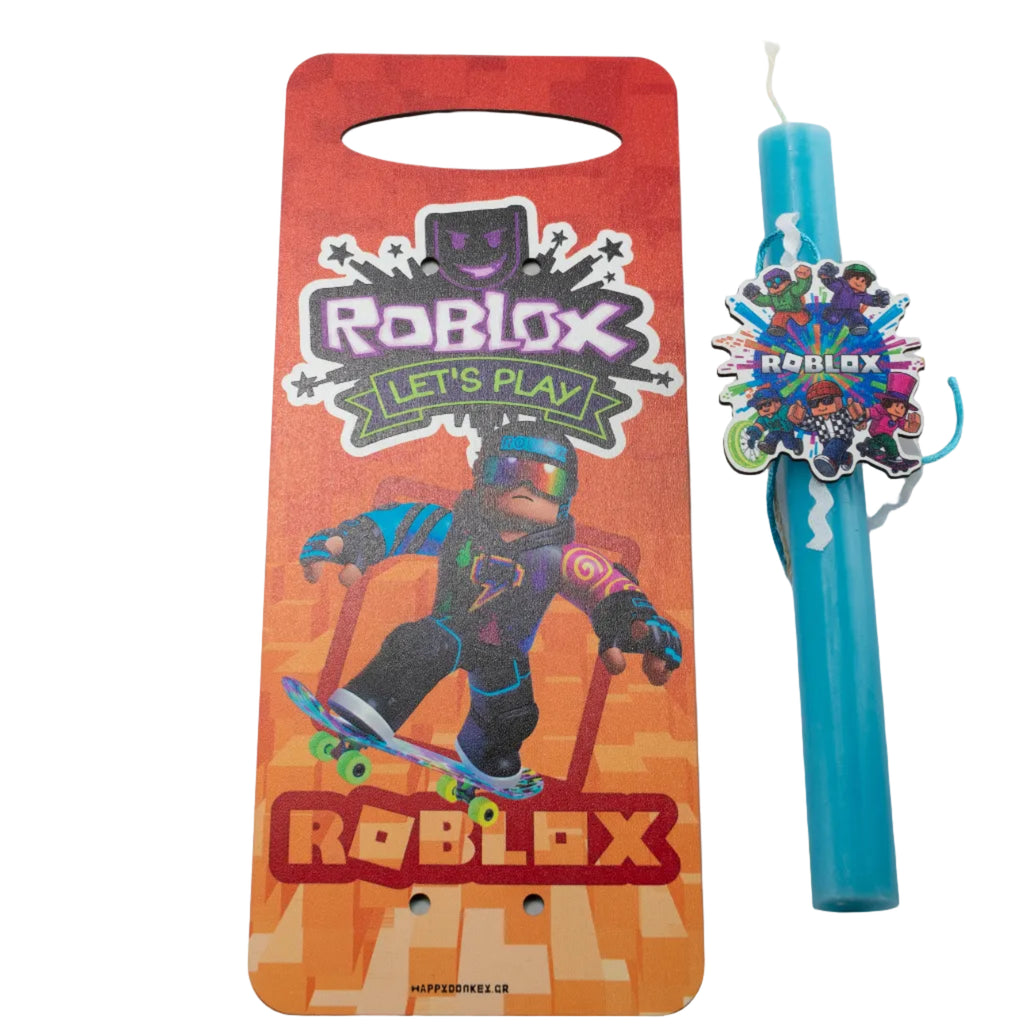 Πασχαλινή Λαμπάδα Roblox R3 με Ξύλινη Πλάτη + Κούπα με Όνομα