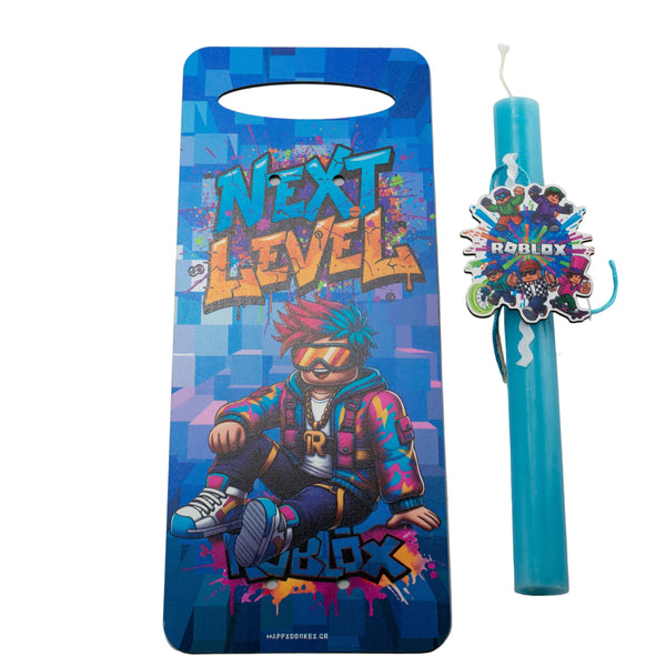 Πασχαλινή Λαμπάδα Roblox R2 με Ξύλινη Πλάτη + Κούπα με Όνομα