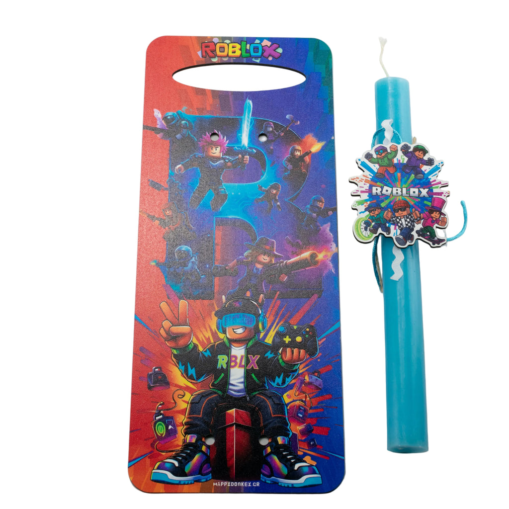 Πασχαλινή Λαμπάδα Roblox R1 με Ξύλινη Πλάτη + Κούπα με Όνομα