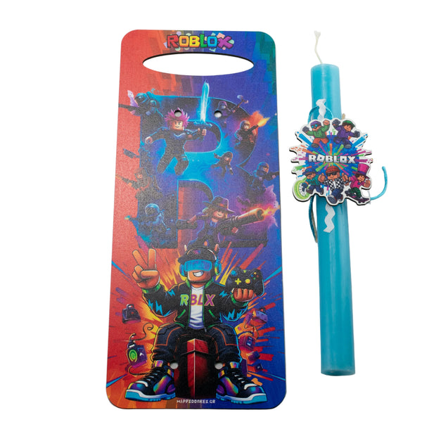 Πασχαλινή Λαμπάδα Roblox R1 με Ξύλινη Πλάτη + Κούπα με Όνομα