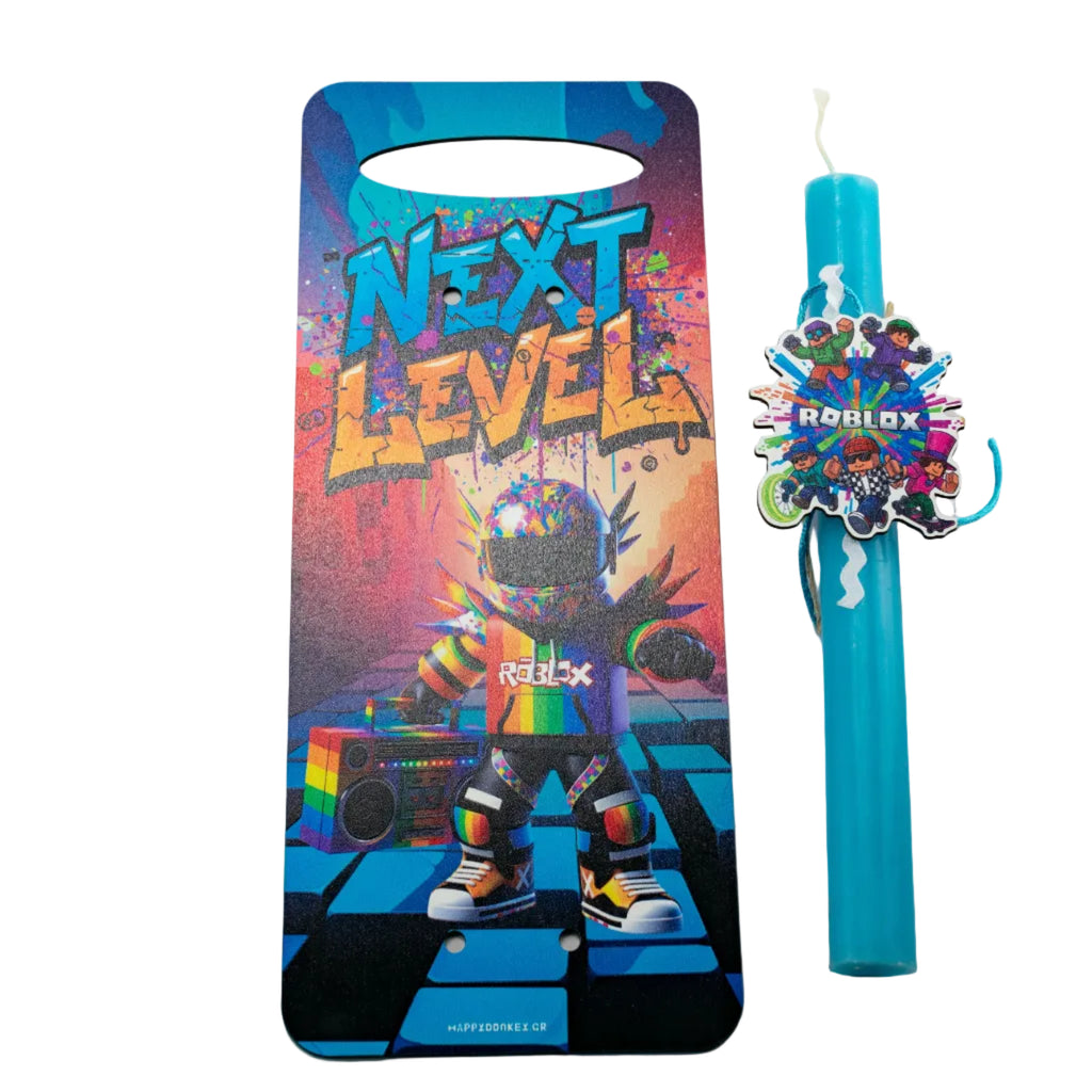 Πασχαλινή Λαμπάδα Roblox R5 με Ξύλινη Πλάτη + Κούπα με Όνομα