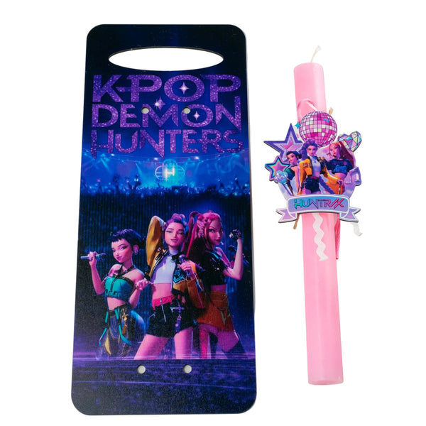 Πασχαλινή Λαμπάδα K-Pop Demon Hunters με Ξύλινη Πλάτη + Κούπα με Όνομα