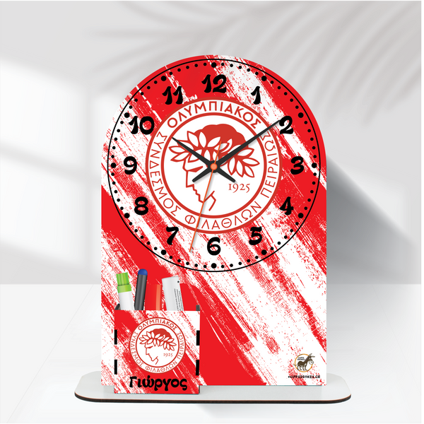 Ρολόι Επιτραπέζιο Ολυμπιακός με Όνομα & Μολυβοθήκη