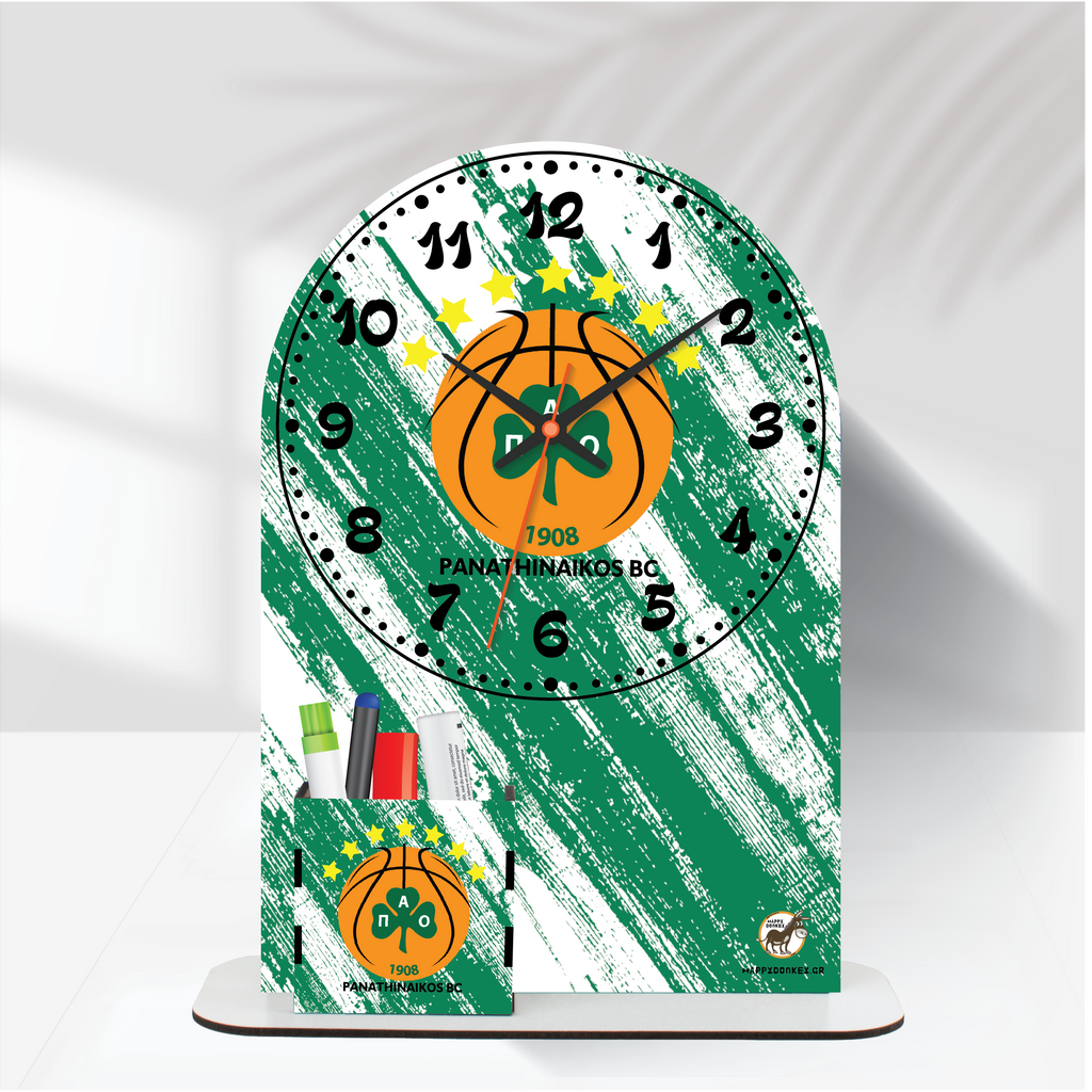 Ρολόι Επιτραπέζιο Παναθηναϊκός Basket με Όνομα & Μολυβοθήκη
