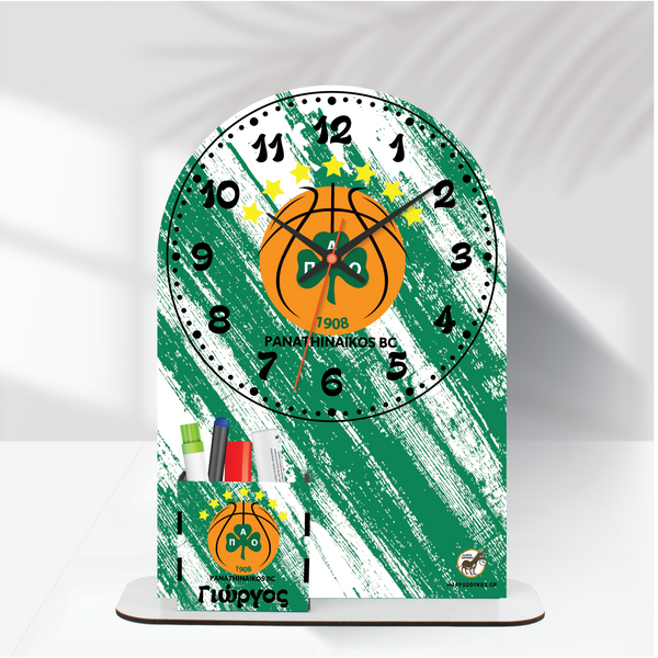 Ρολόι Επιτραπέζιο Παναθηναϊκός Basket με Όνομα & Μολυβοθήκη