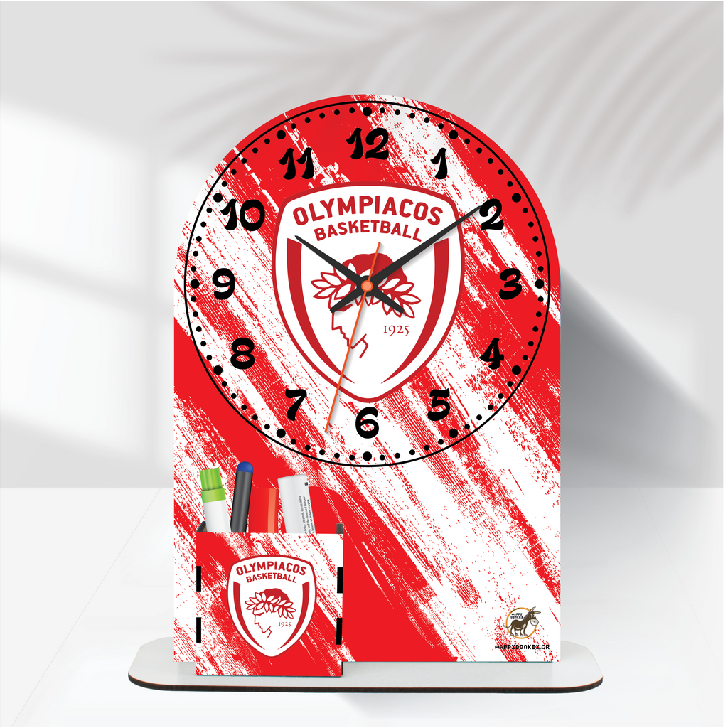 Ρολόι Επιτραπέζιο Ολυμπιακός Basket με Όνομα & Μολυβοθήκη