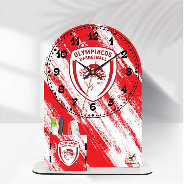 Ρολόι Επιτραπέζιο Ολυμπιακός Basket με Όνομα & Μολυβοθήκη